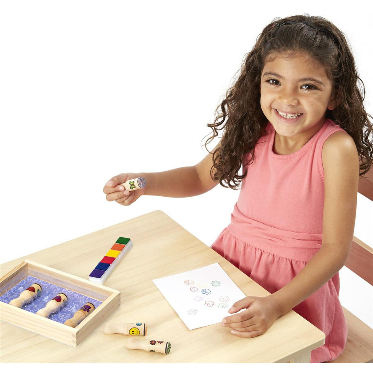 Melissa & Doug Multifarvet Wooden Stamp Set Happy Handles