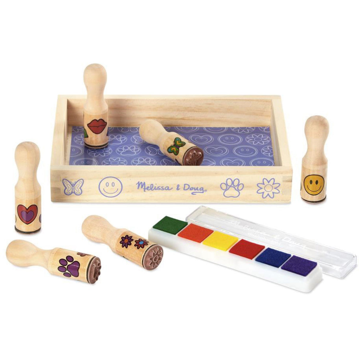 Melissa & Doug Multifarvet Wooden Stamp Set Happy Handles