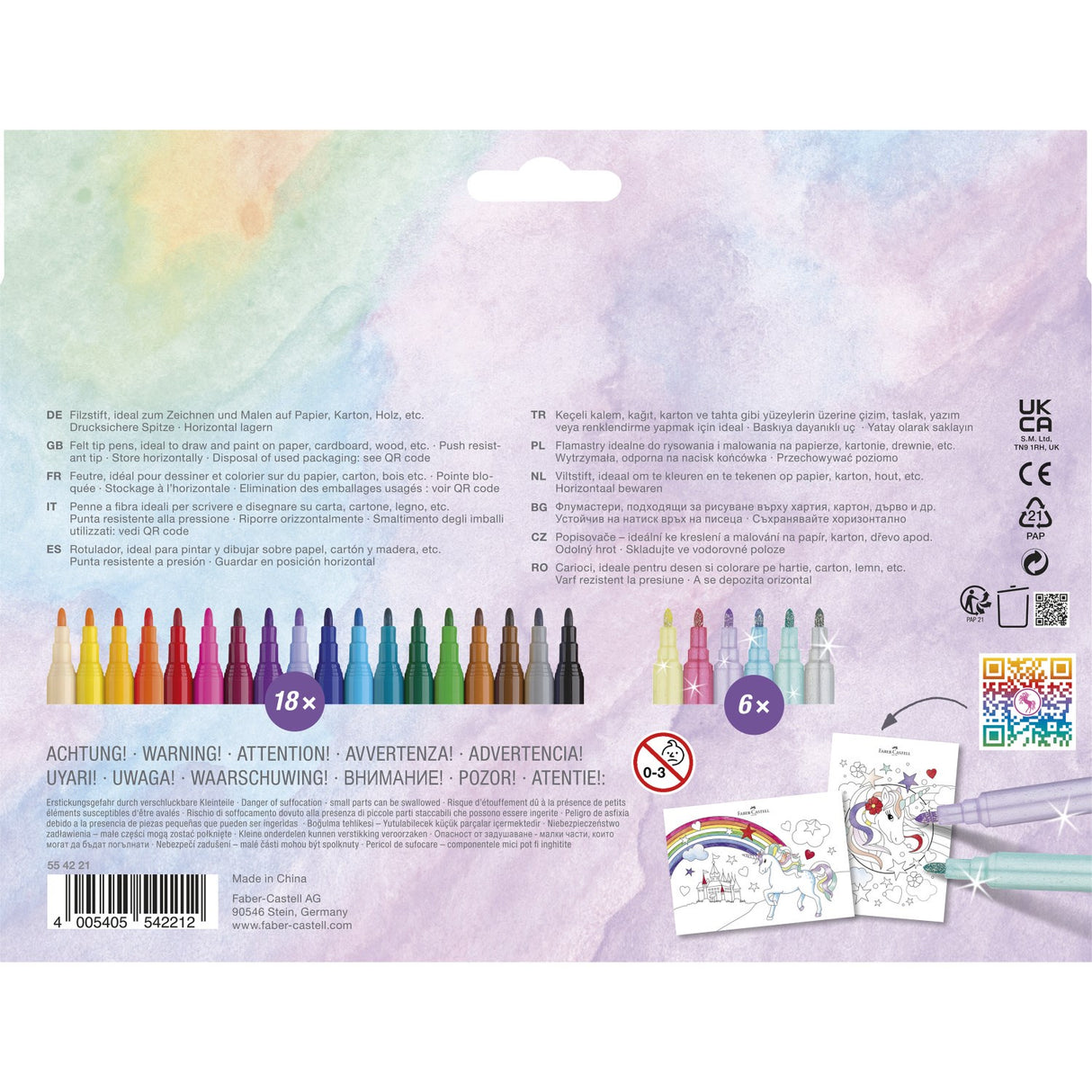 Faber-Castell enhjørningmarkører - 18 farger + 6 glittermarkører