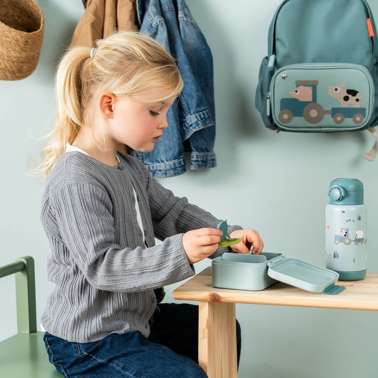 DonebyDeer Blue Tiny Farm Insulated Sugerør Flaske
