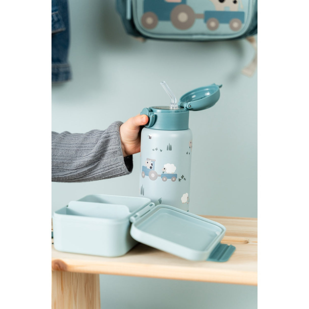 DonebyDeer Blue Tiny Farm Insulated Sugerør Flaske