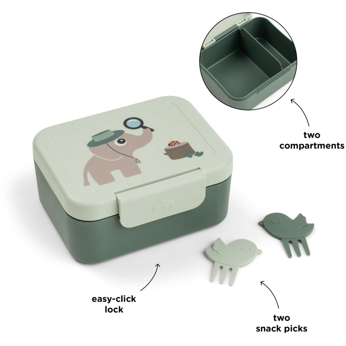 DonebyDeer Green Tiny Trails Tiny Lunch Eske Med Snack Picks
