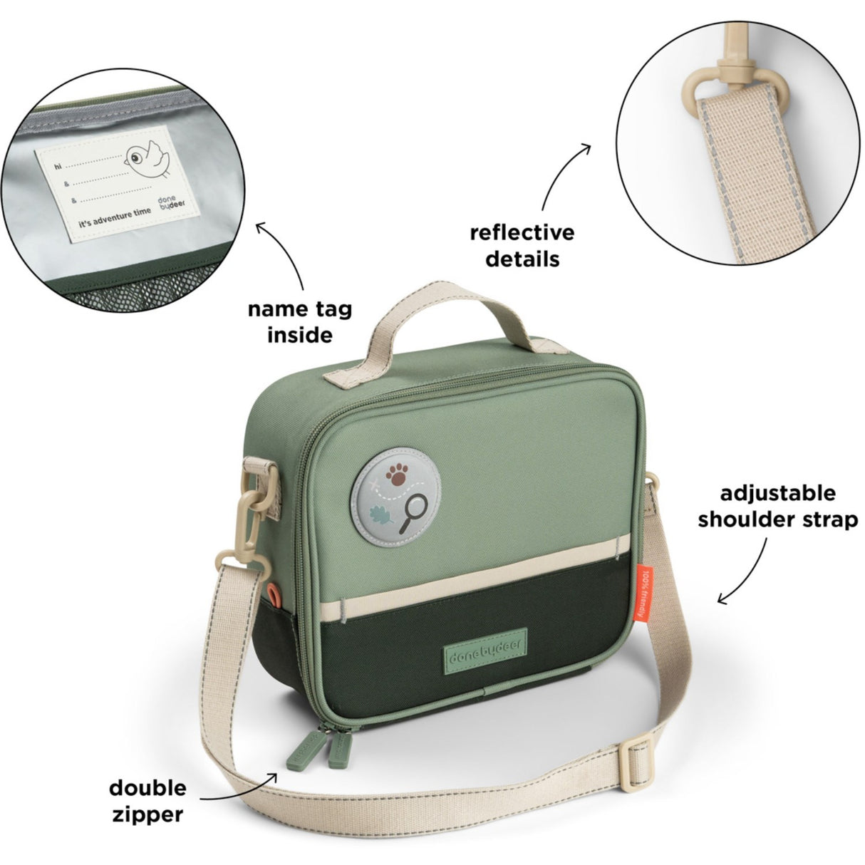 DonebyDeer Green Tiny Trails Insulated Lunch Veske