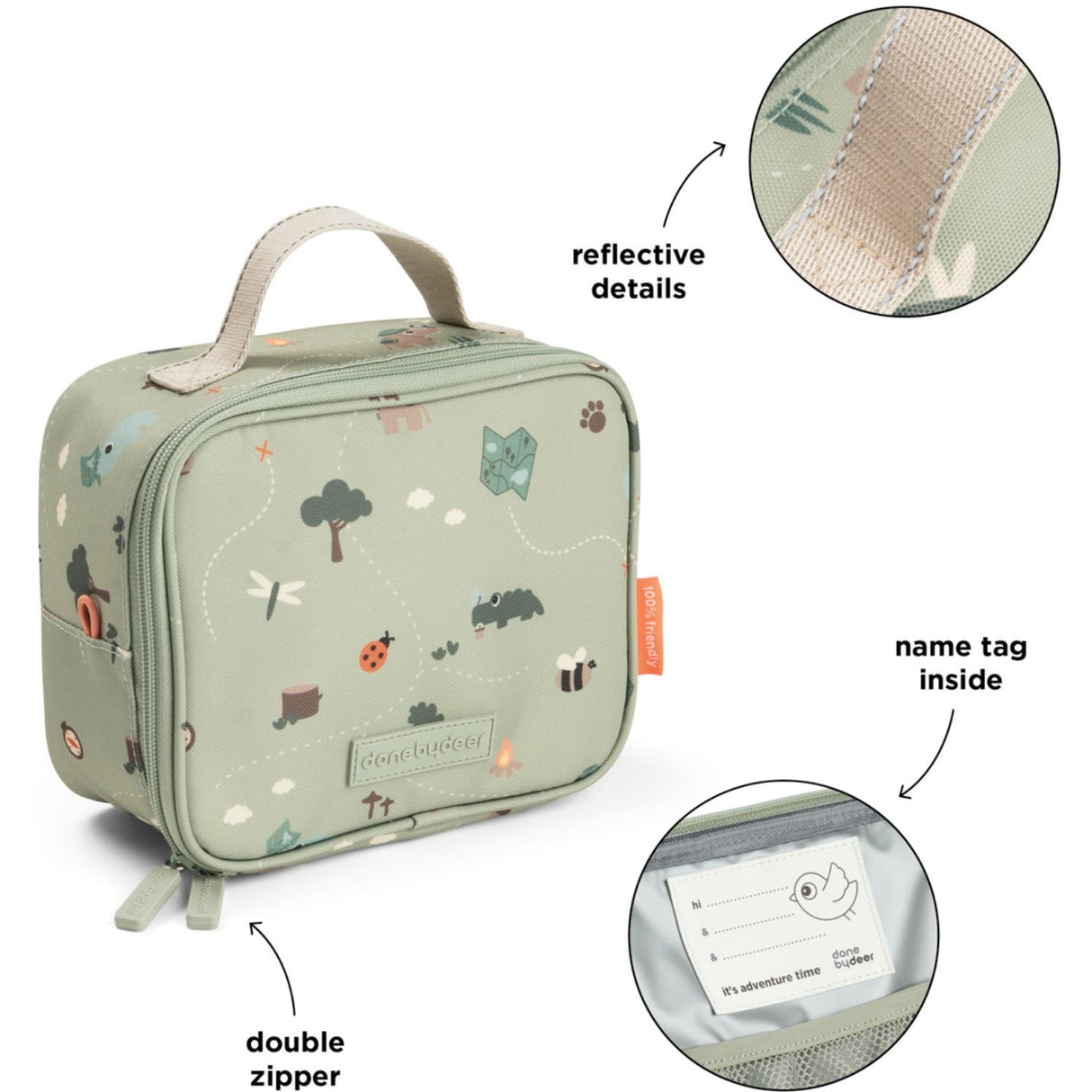 DonebyDeer Green Tiny Trails Tiny Insulated Lunch Veske
