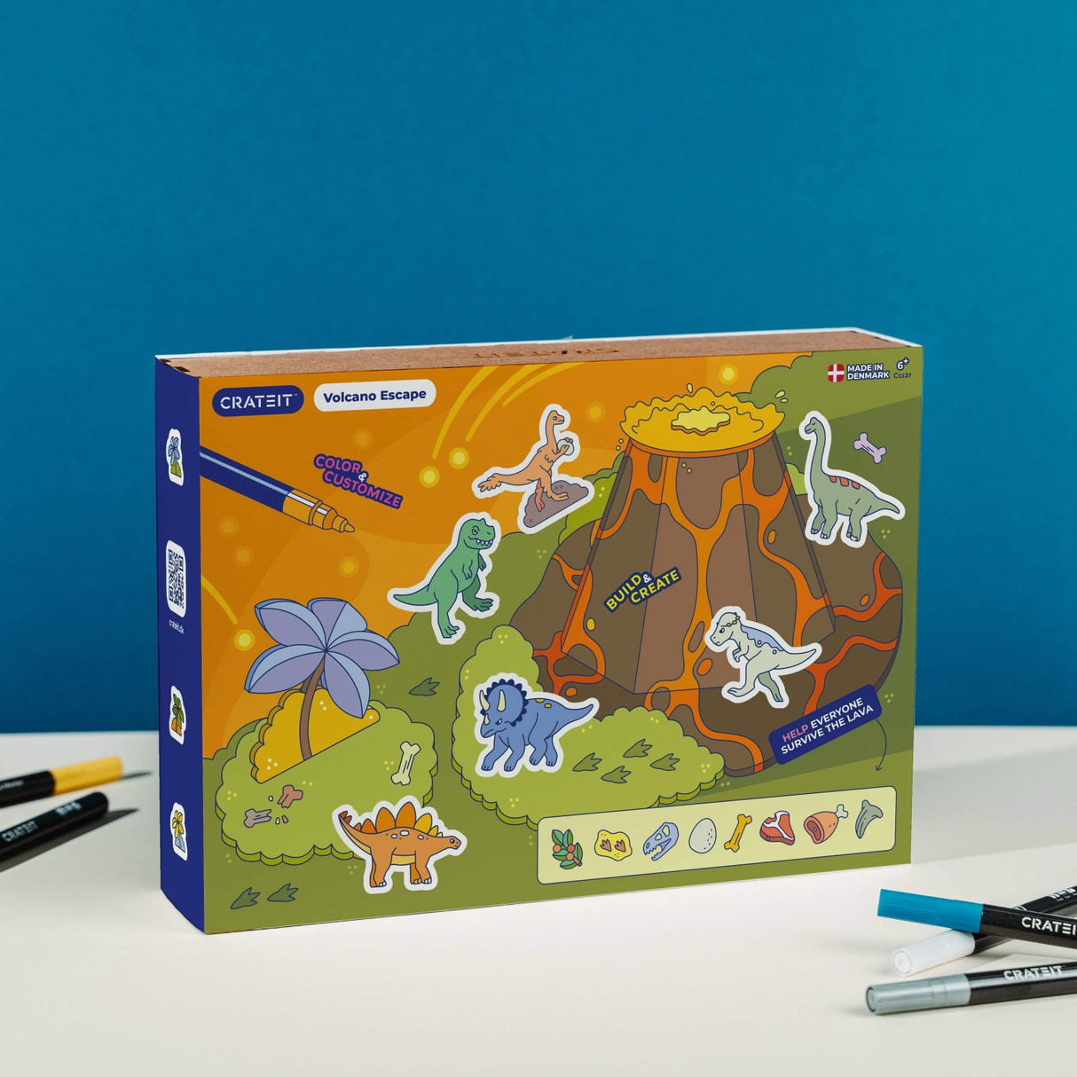 Crateit Dinosaur Wooden Leketøy Volcano Escape