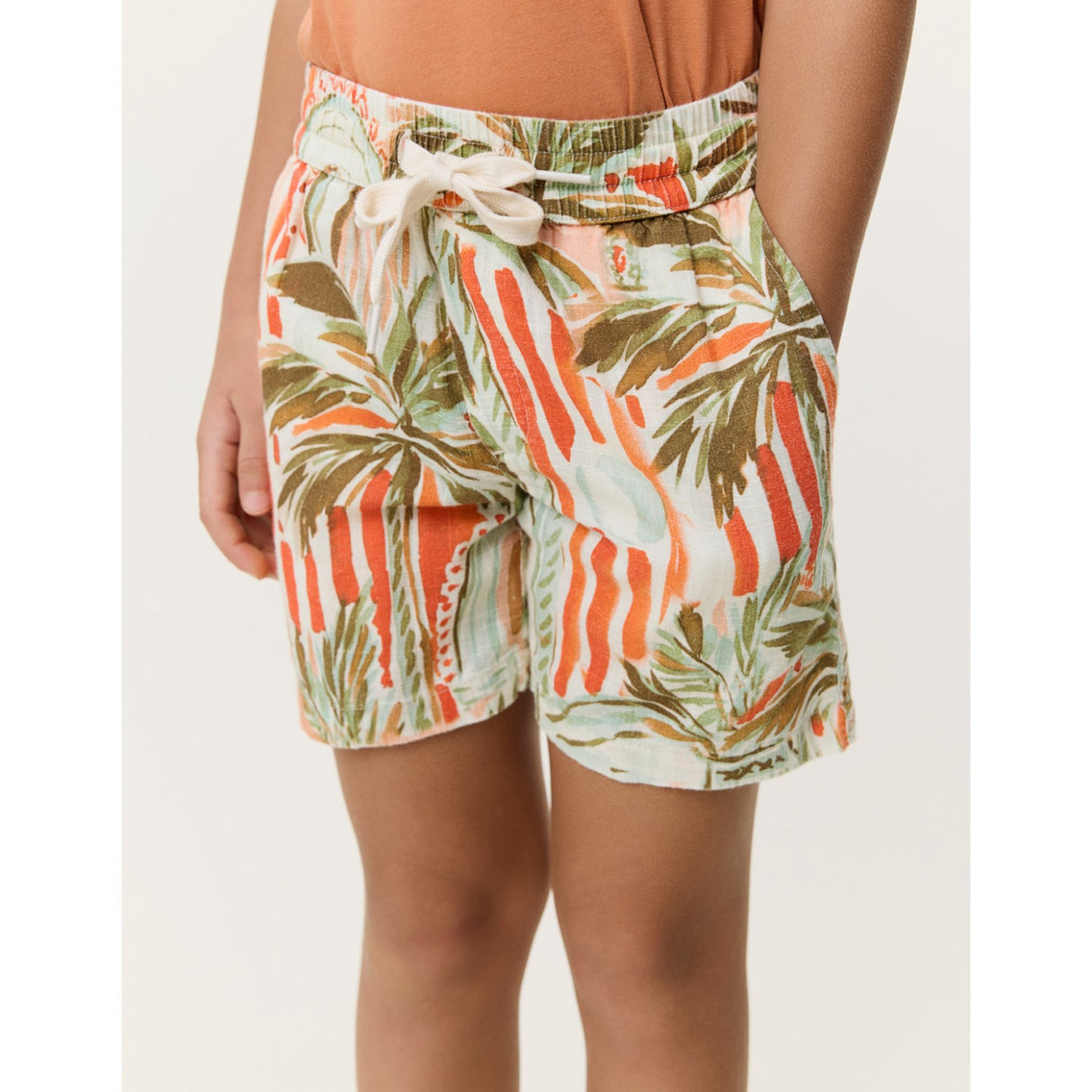 Les Deux Kids Raw Sienna Orange Palm AOP Shorts KIDS