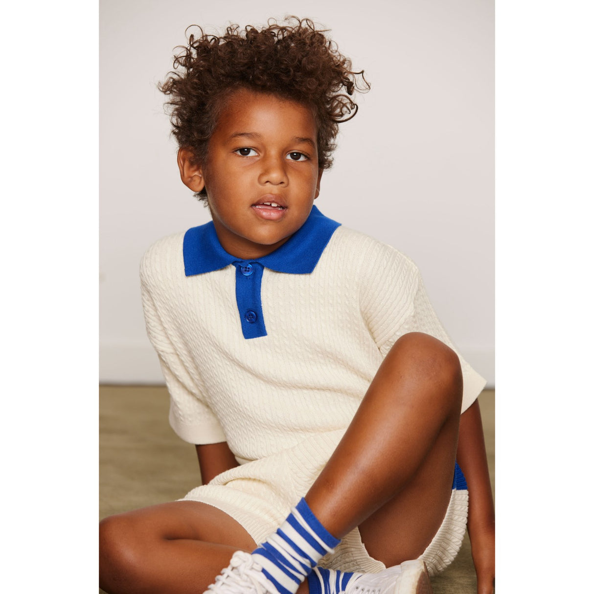 Mini Rodini Off-White Cable Strikk Polo Skjorte