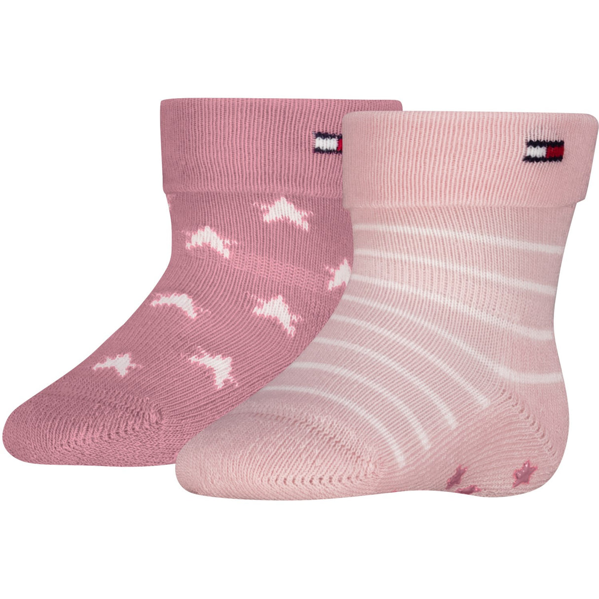 Tommy Hilfiger Light Pink Baby Strømper 2-Pakning Fold Over Abs