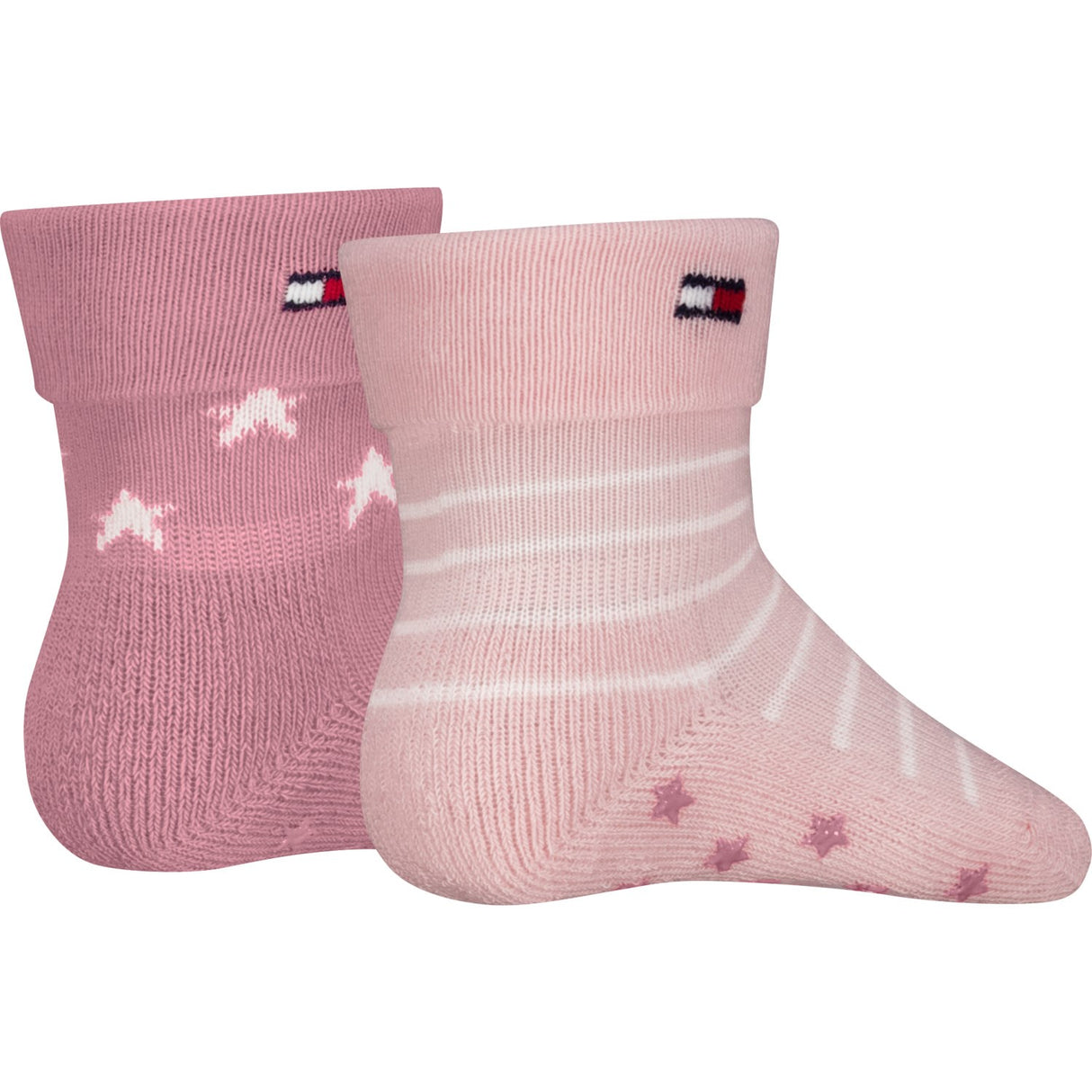 Tommy Hilfiger Light Pink Baby Strømper 2-Pakning Fold Over Abs