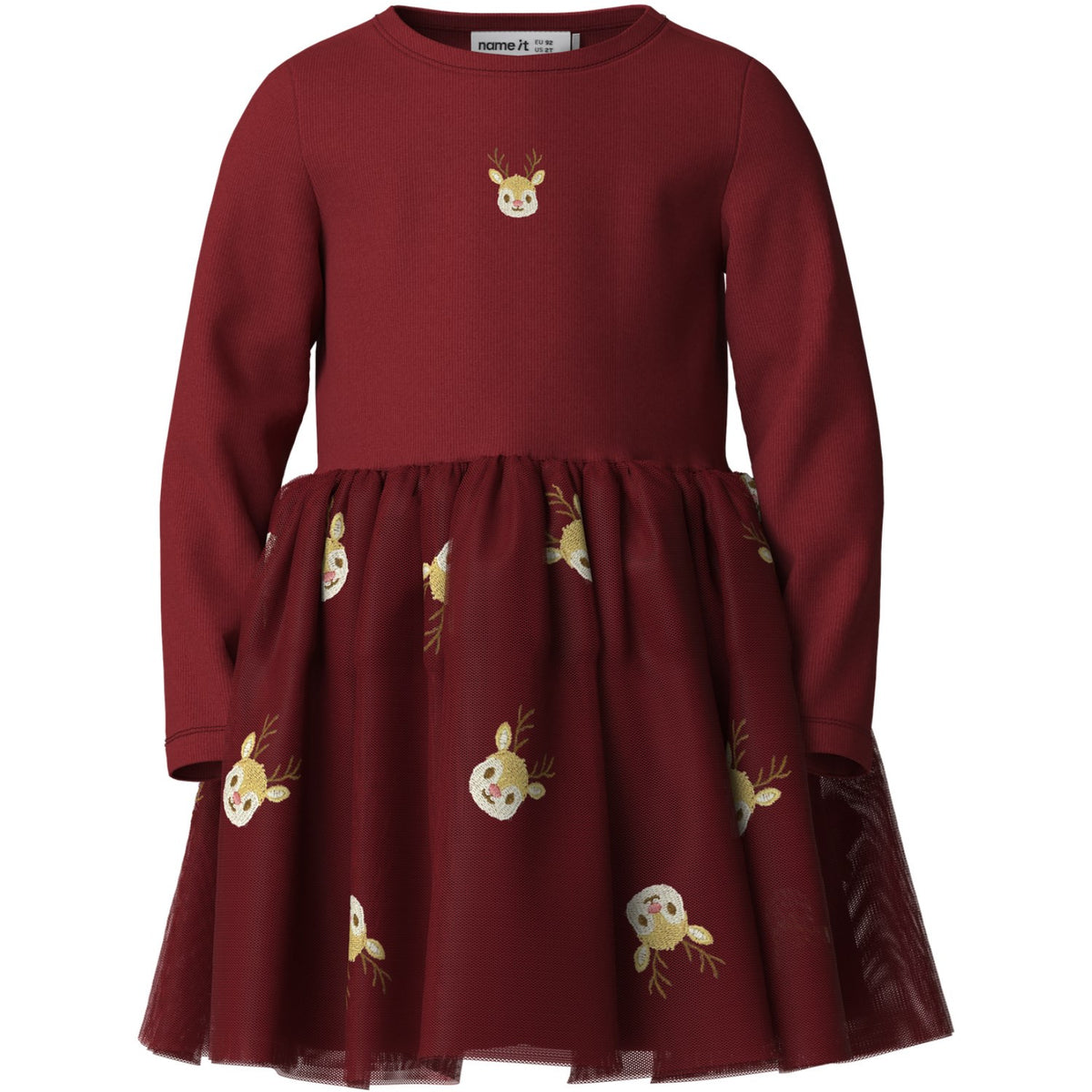 Name It Red Dahlia Reindeer Nmfveross Ls Tyll Kjole