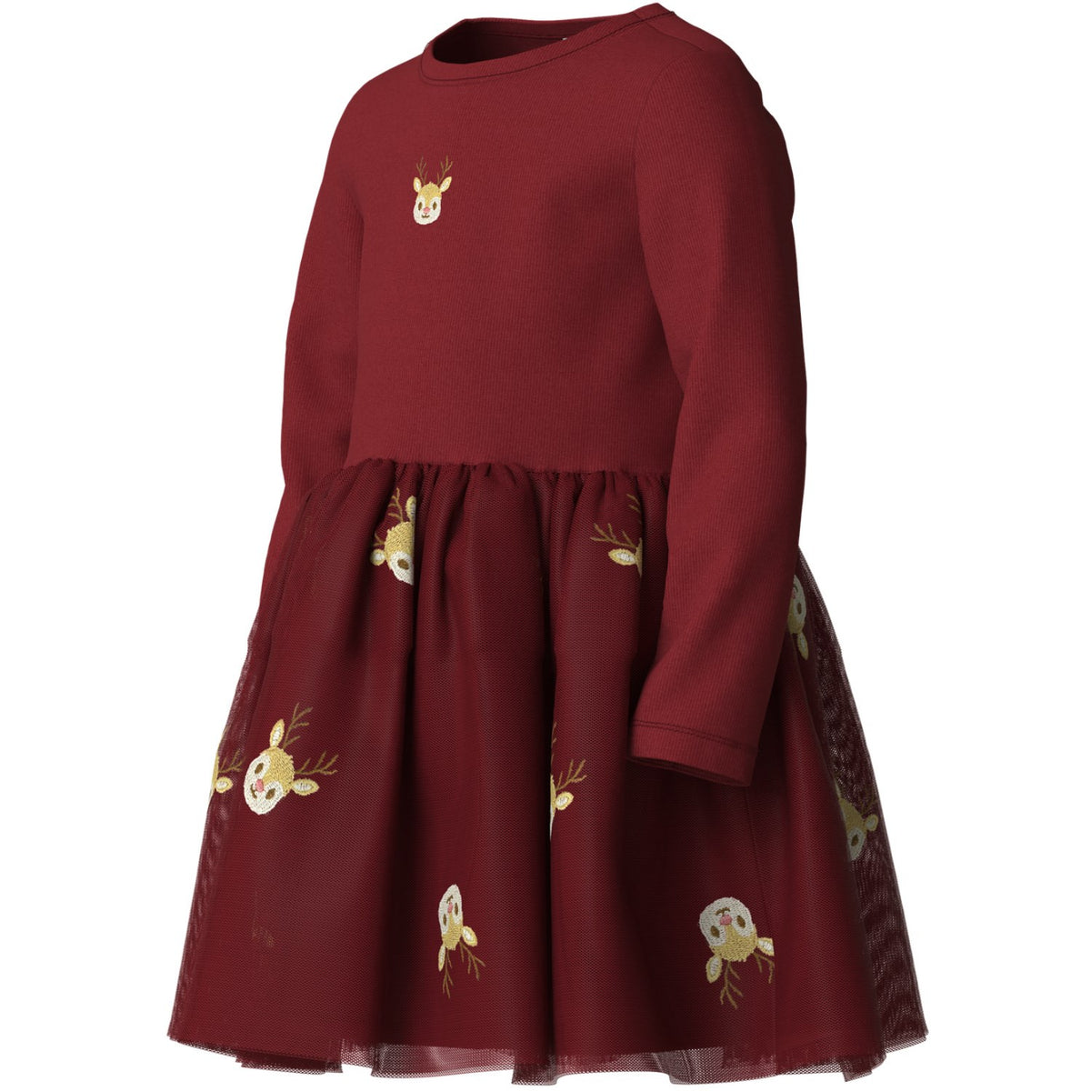Name It Red Dahlia Reindeer Nmfveross Ls Tyll Kjole