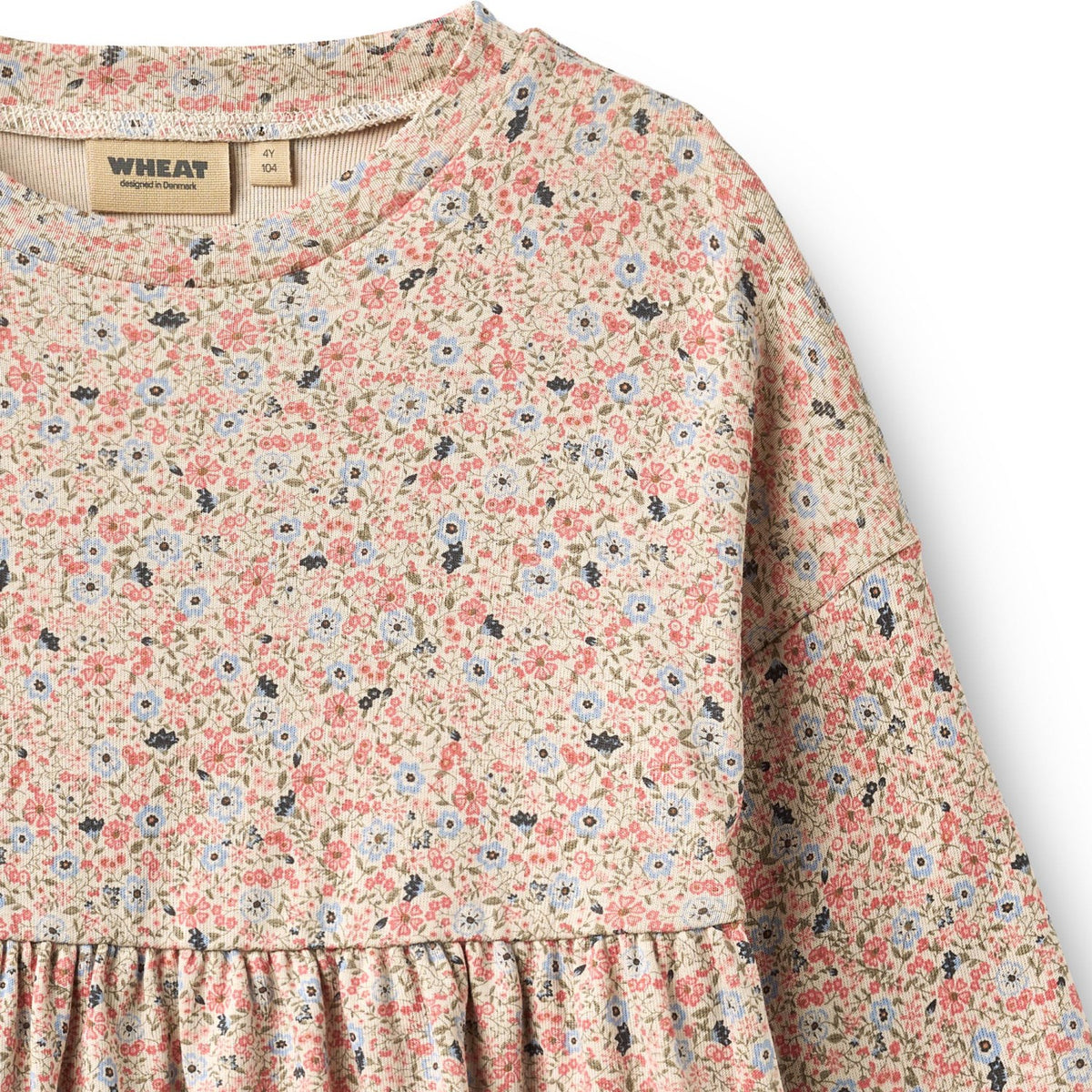Wheat Grey Cloud Flowers Jersey Kjole L/S Emmy