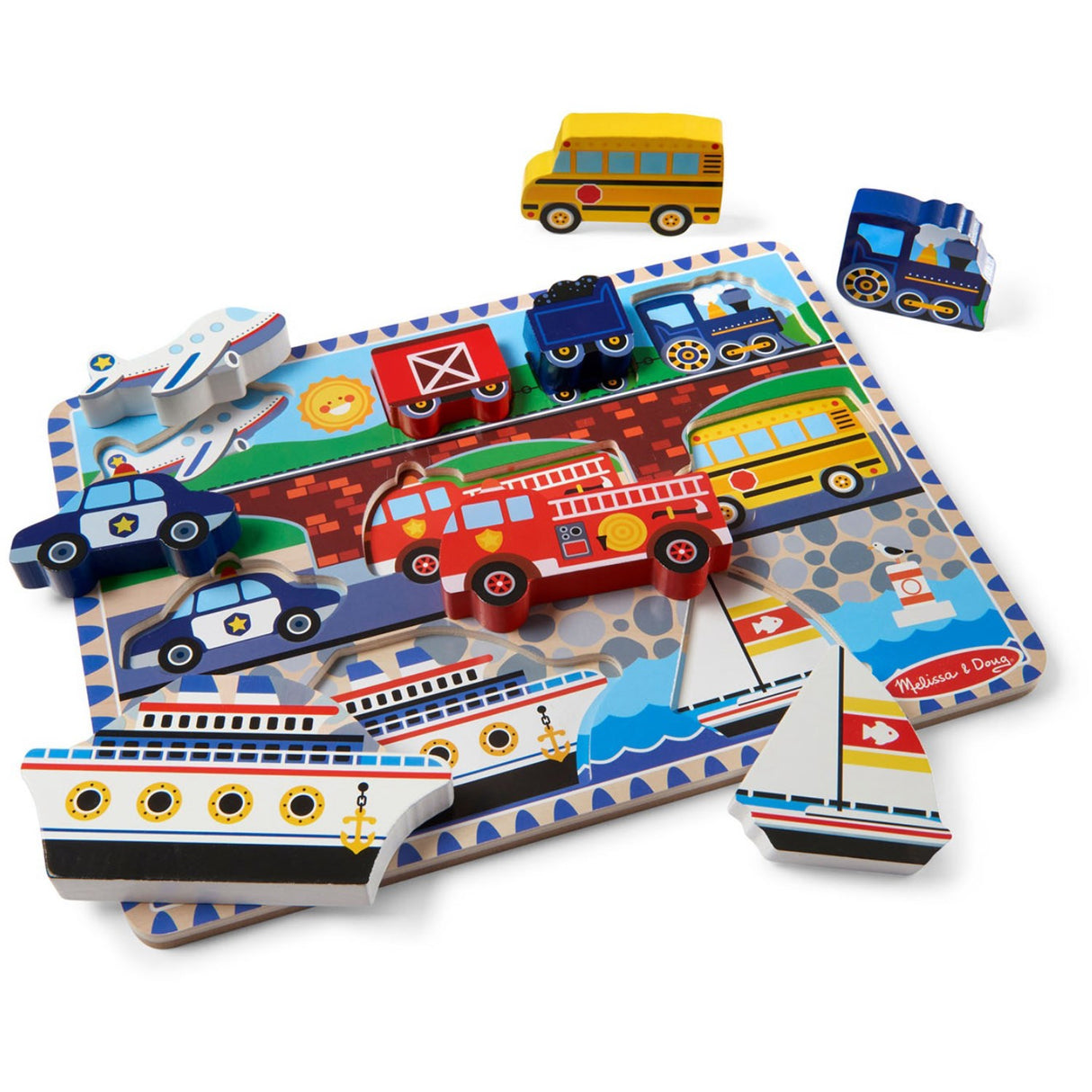 Melissa & Doug Multifarvet Puslespill - Chunky Brikker - Køretøjer