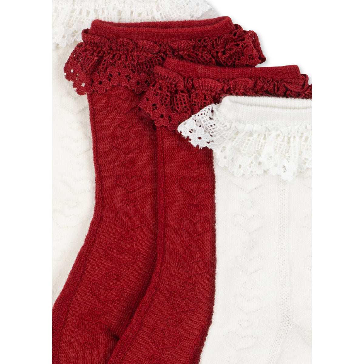 Konges Sløjd Red/Off White 2 Pakke Pointelle Frill Strømper
