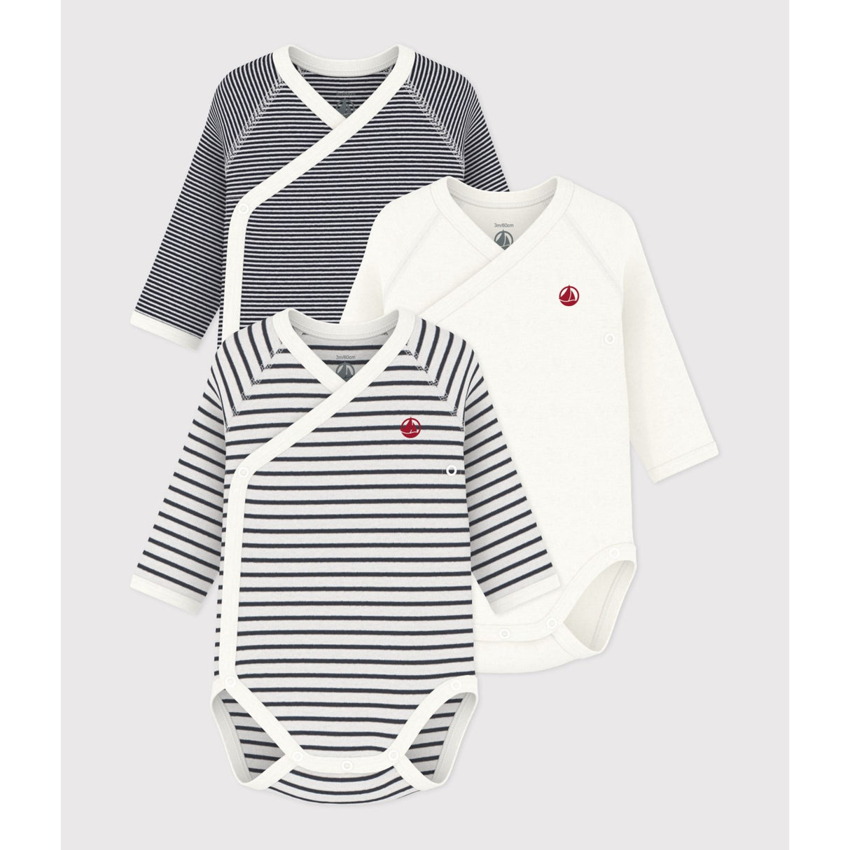 Petit Bateau Navy/White 3-pakning Body