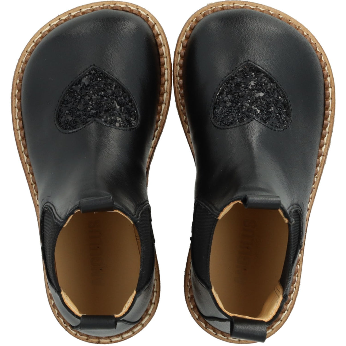 Angulus Black/Black Glitter/Black Elastic Chelsea Støvler Med Hjerte