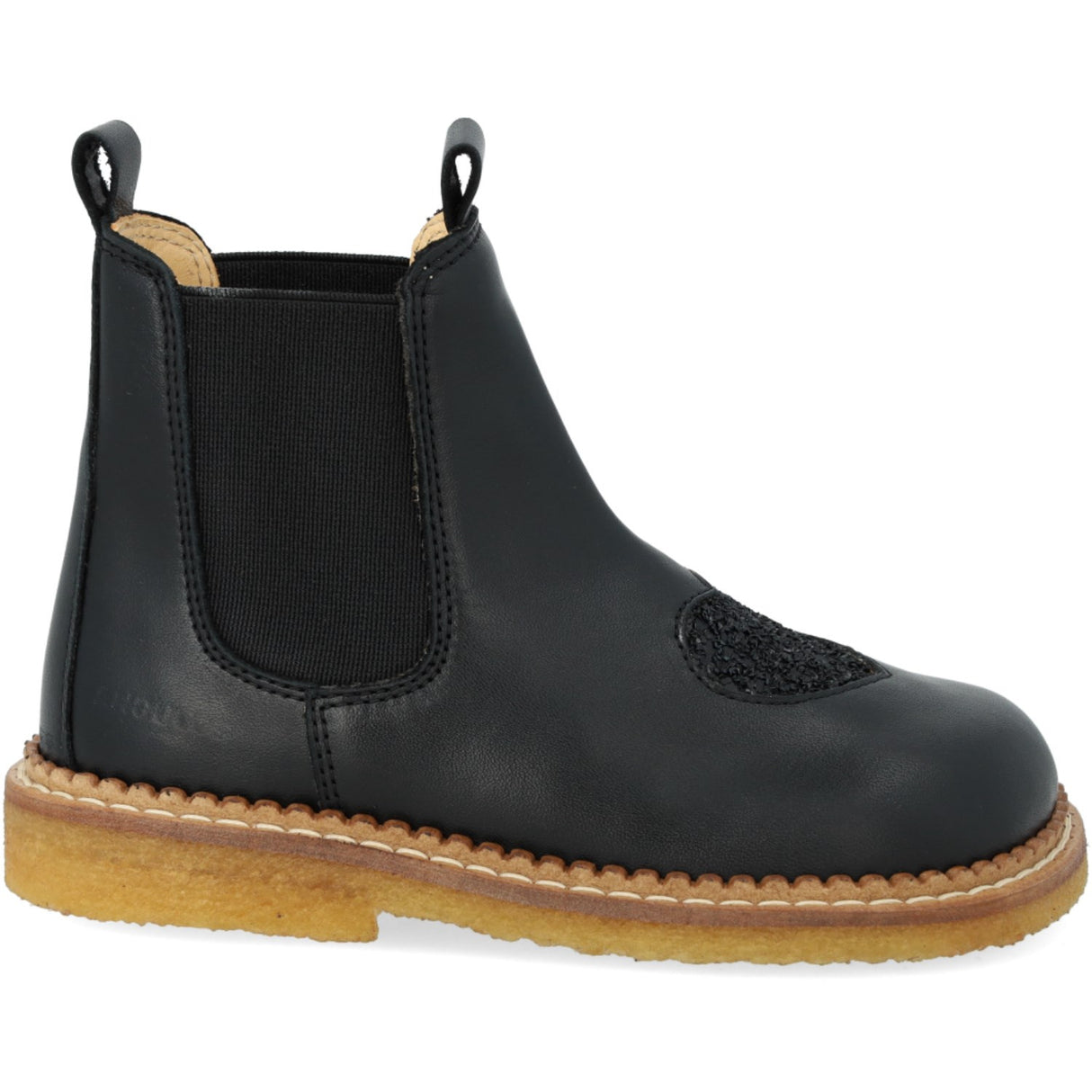 Angulus Black/Black Glitter/Black Elastic Chelsea Støvler Med Hjerte