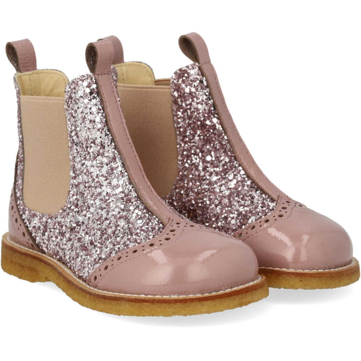 Angulus Faded Rose/Blossom Glitter/Rose Chelsea Glitter Boot med Brogues Detalj