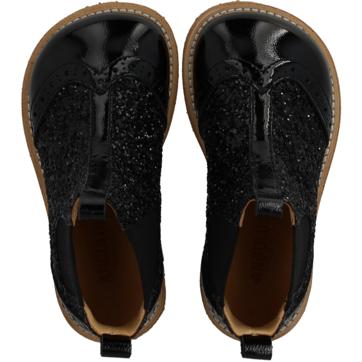 Angulus Black/Black Glitter/Black Elastic Chelsea Støvler Med Glitter Og Brogues Detaljer