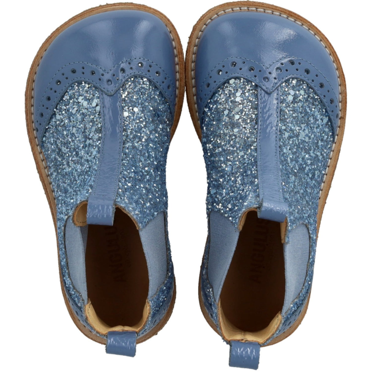 Angulus Blue Daisy/Blue Ice/Blue Elastic Chelsea Støvler Med Glitter Og Brogues Detaljer