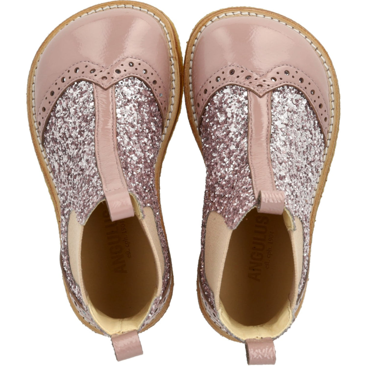 Angulus Faded Rose/Blossom Glitter/Rose Chelsea Glitter Boot med Brogues Detalj