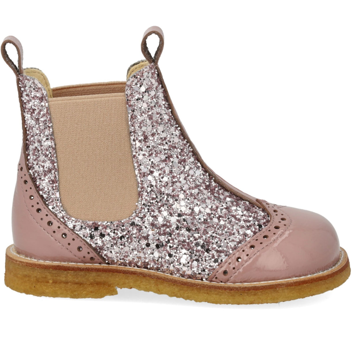 Angulus Faded Rose/Blossom Glitter/Rose Chelsea Glitter Boot med Brogues Detalj