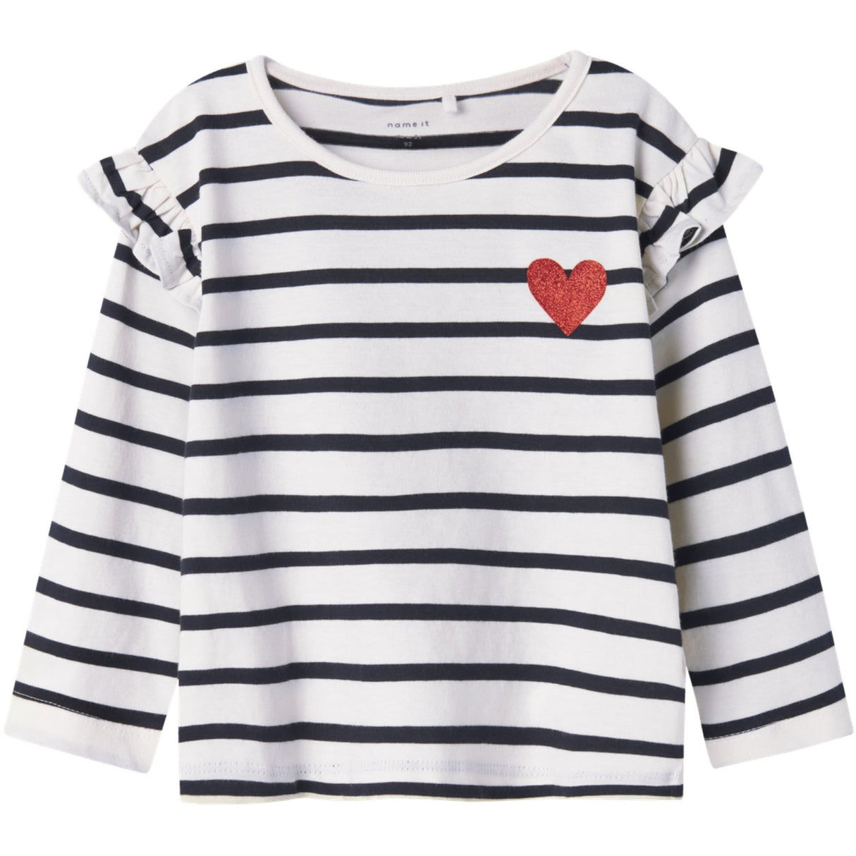 Name It Bright White Dark Sapphire + Grenadine Heart Nmftovelina Ls Nreg Topp Noos