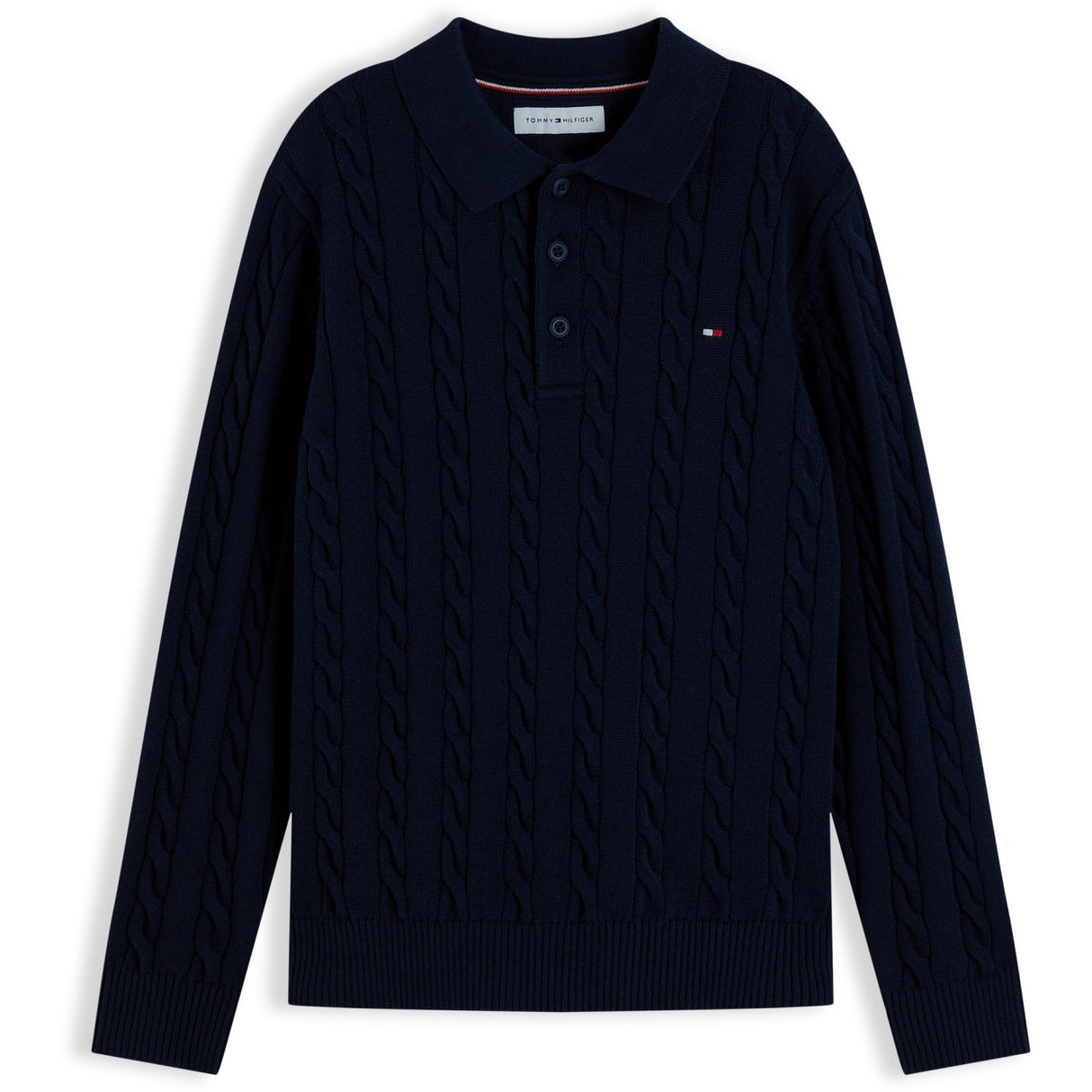 Tommy Hilfiger Dark Blue-Blue Bomull Cable Polo Sweater