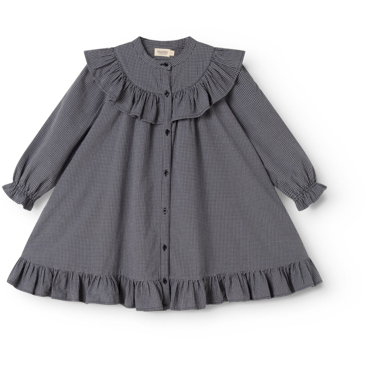 MarMar Cotton Seersucker Pigeon Blue Check Dalina Kjole