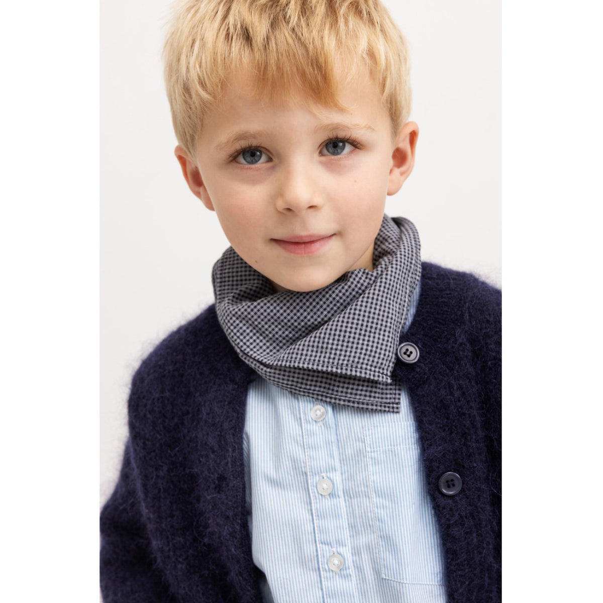 MarMar Cotton Seersucker Pigeon Blue Check Airo Skjerf