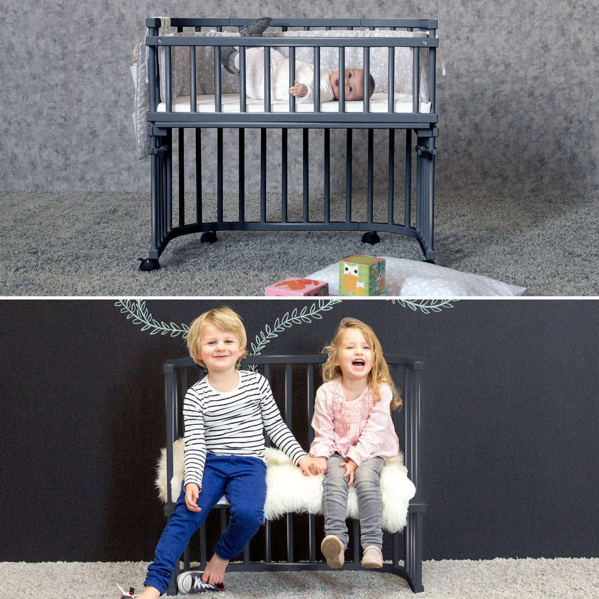 babybay® Grey Varnished Boxspring Comfort Plus Co-sleeper