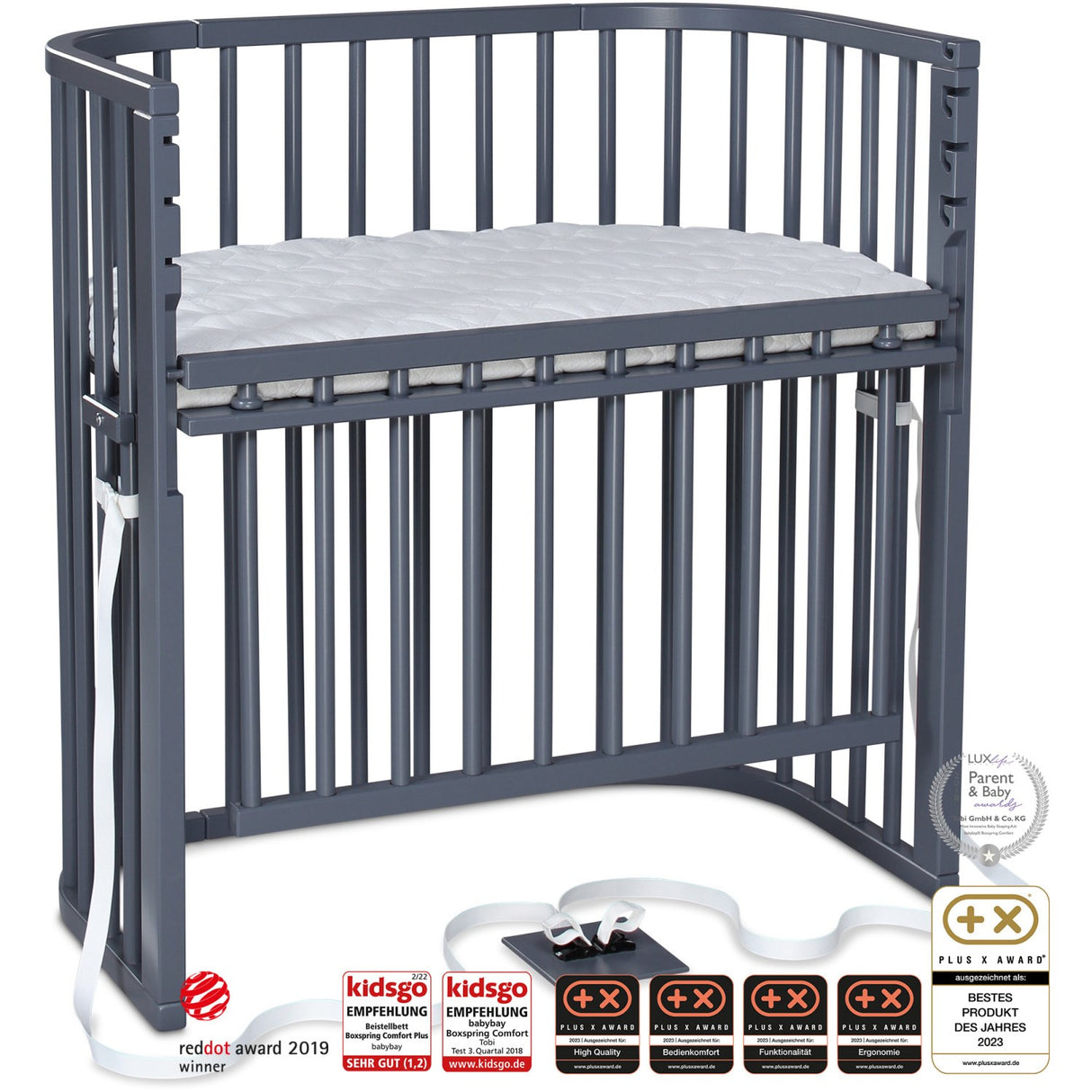 babybay® Grey Varnished Boxspring Comfort Plus Co-sleeper