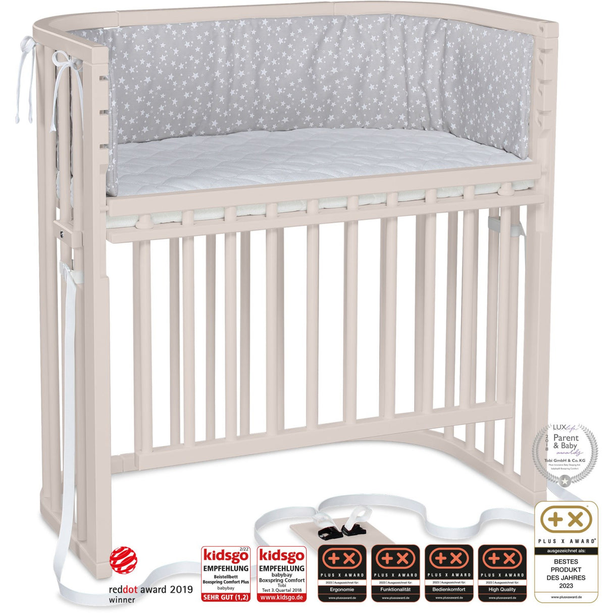 babybay® Beige Varnished Boxspring Comfort Plus Co-sleeper