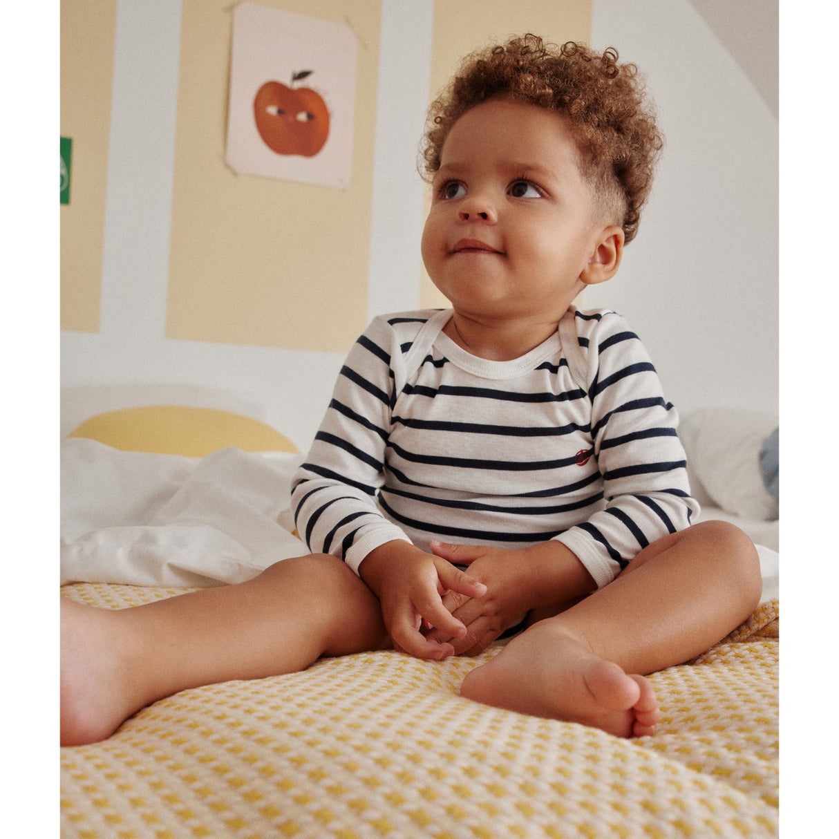 Petit Bateau Navy/White Langermet Bodysuit 3-pakning