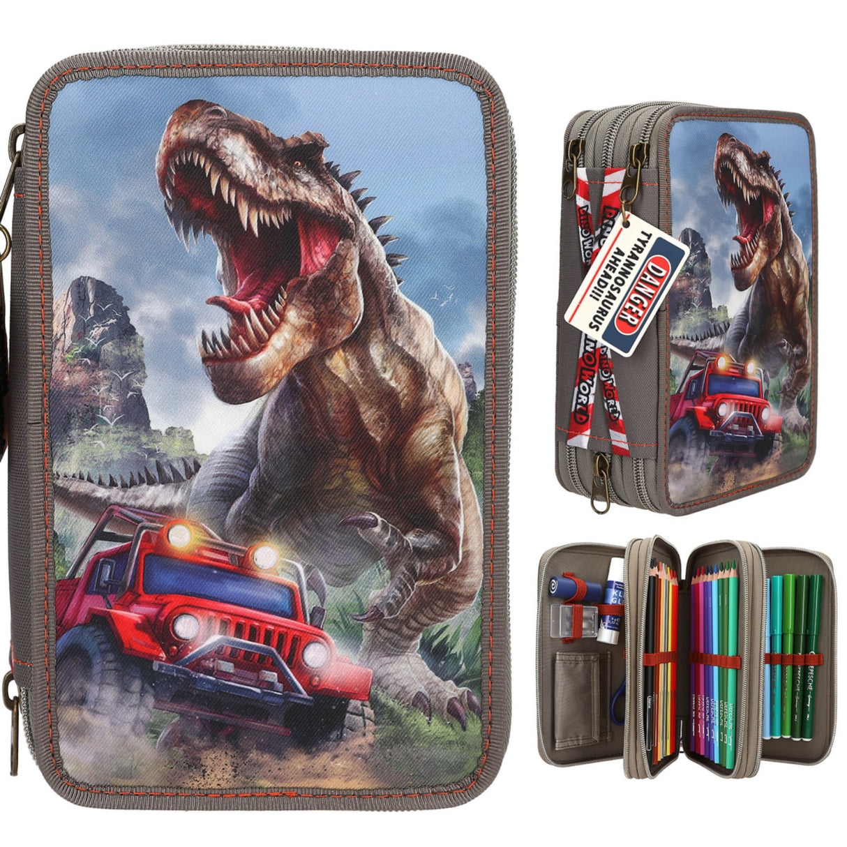 Dino World + Action New World Triple Pencil Case