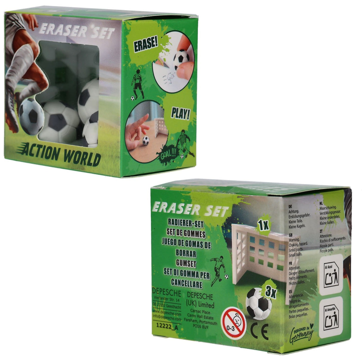 Dino World + Action Football Eraser Sett