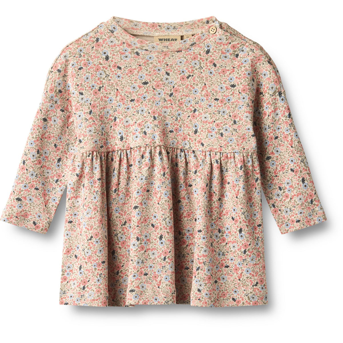 Wheat Grey Cloud Flowers Jersey Kjole L/S Emmy