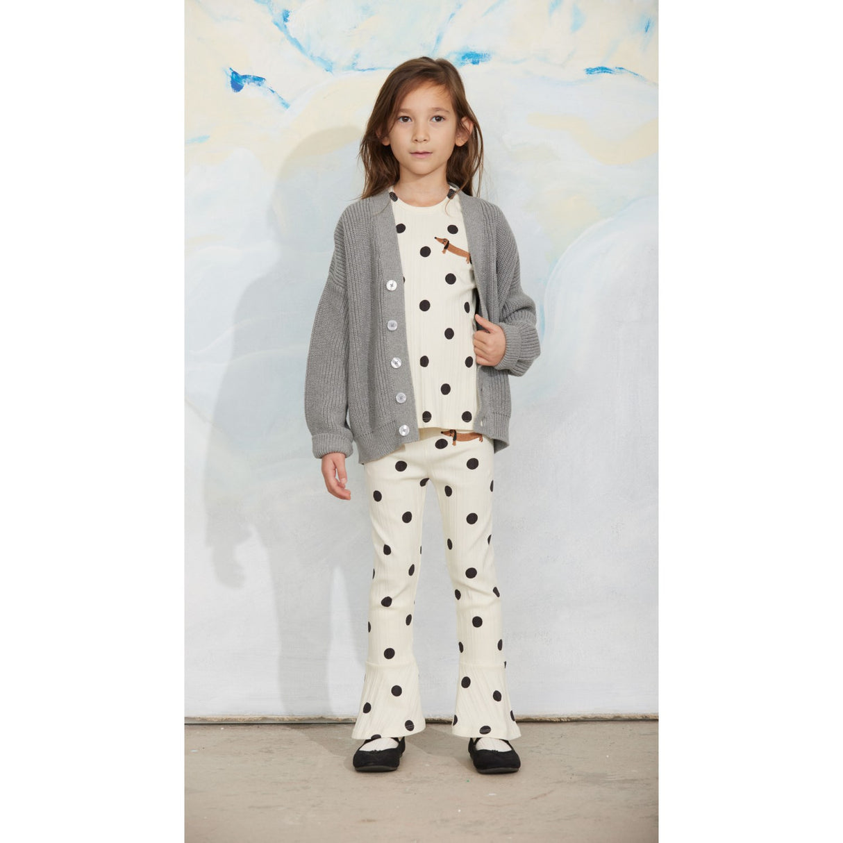 Mini Rodini Off-White Dots AOP Dog Ls Tee