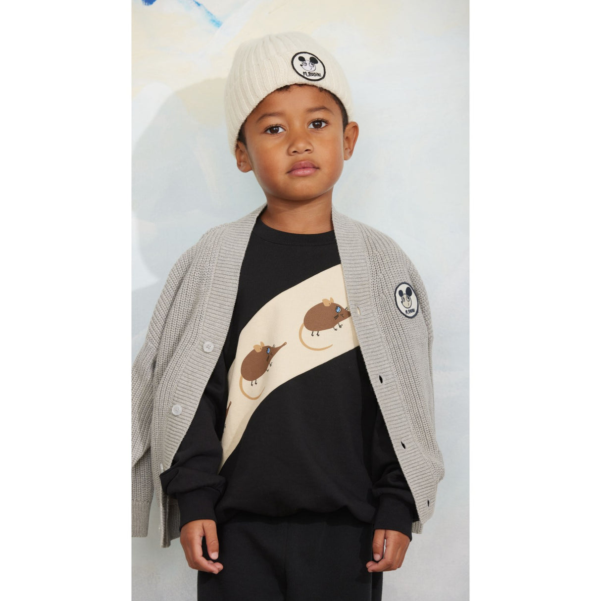 Mini Rodini Grey Melange Ritzratz Patch Strikket Cardigan