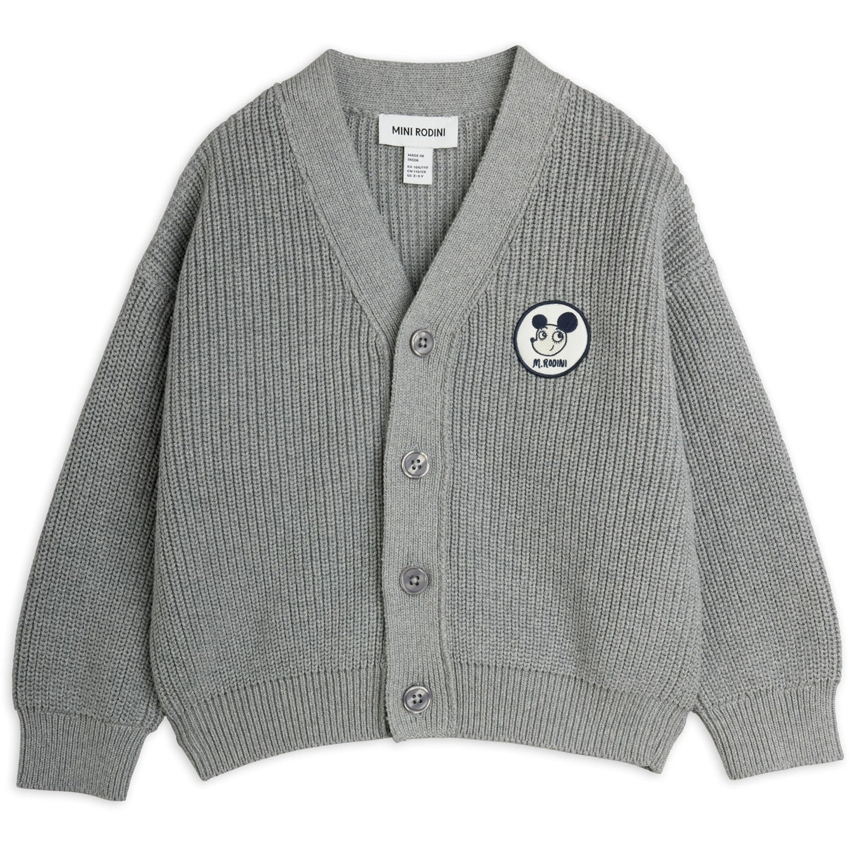 Mini Rodini Grey Melange Ritzratz Patch Strikket Cardigan