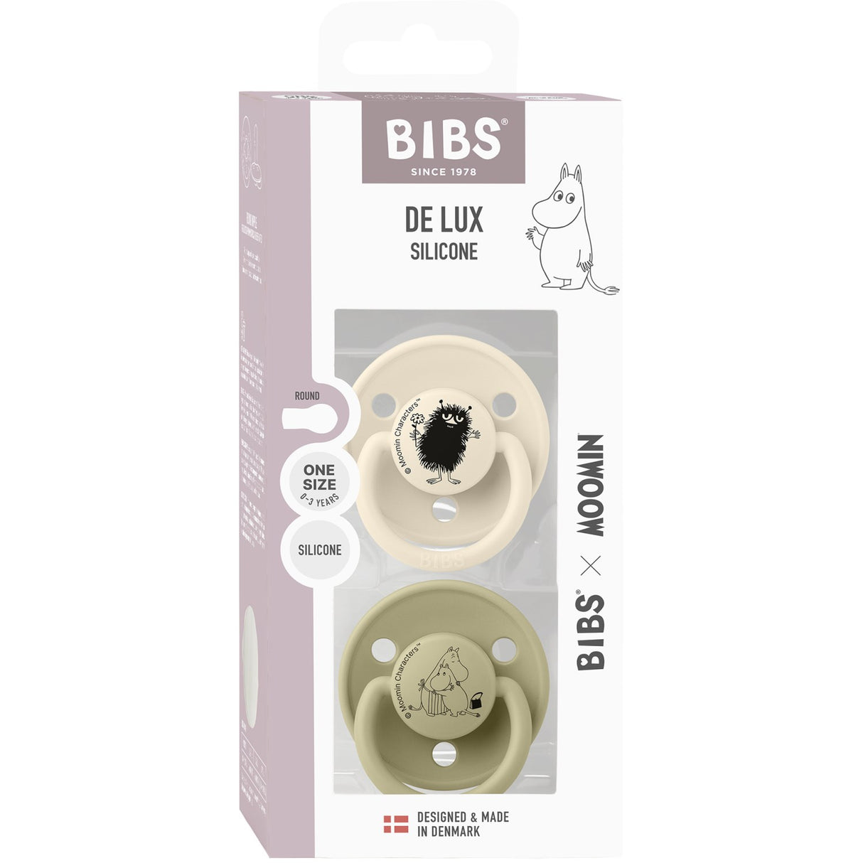 Bibs Ivory / Khaki X Moomins Smokk De Lux Stinky 2-Pakning Silikon