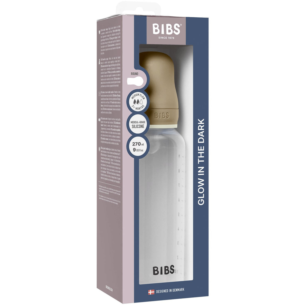 Bibs Vanilla GLOW Baby Flaske Round Silikon 1-Pack 270 Ml Medium Flow