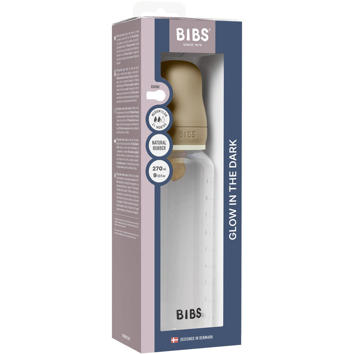 Bibs Vanilla GLOW Baby Flaske Round Latex 1-Pack 270 Ml Medium Flow