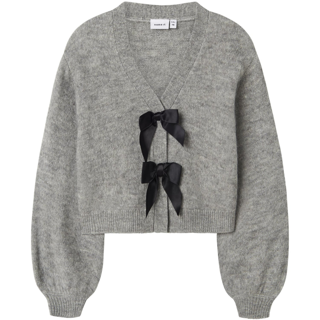Name It Grey Melange Black Bow Nkfrina Ls Strikk Card Noos