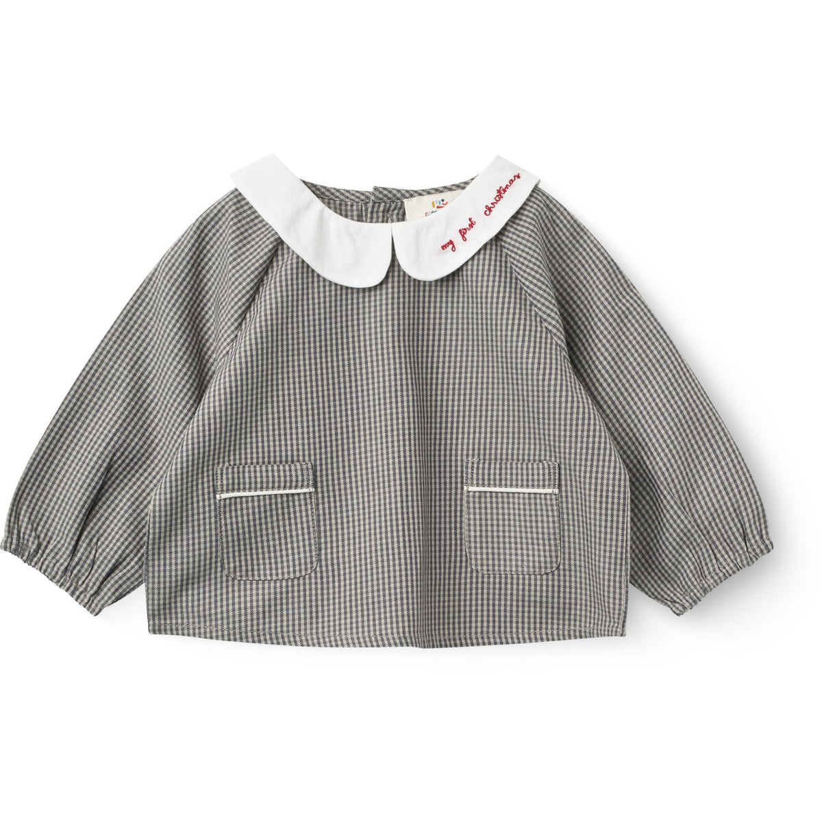 COPENHAGEN COLORS Grey Check Comb. Checkered Emb. Baby Sett M/ Bluse Og Bloomers