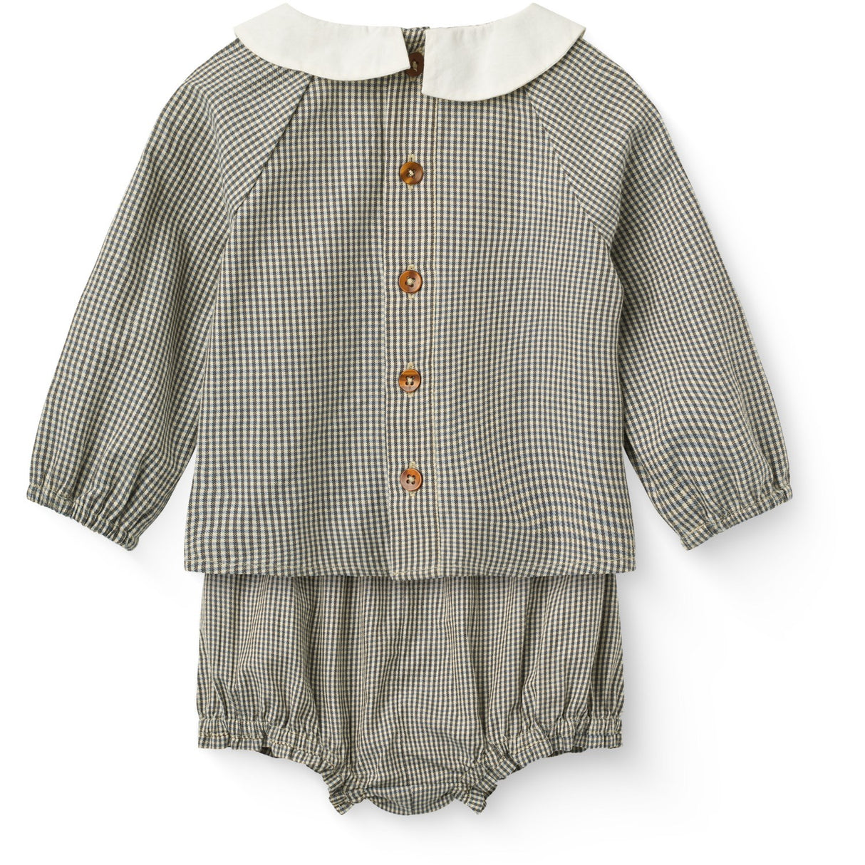 COPENHAGEN COLORS Brown/Sky Check Comb. Checkered Baby Sett M/ Bluse & Bloomers