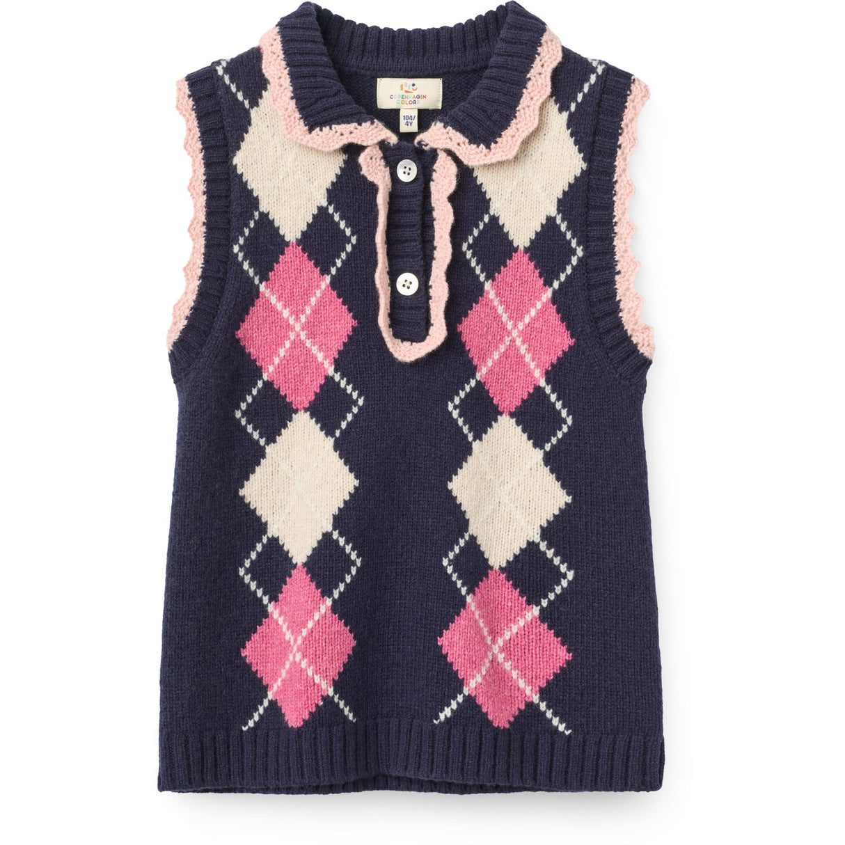 COPENHAGEN COLORS Navy/Soft Pink/Blossom Pink Comb. Argyle Vest M/ Deco