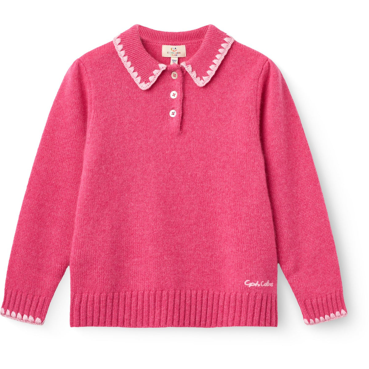 COPENHAGEN COLORS Fuschsia Comb. Cashmere Bluse M/ Halsbånd & Teppe Stitch