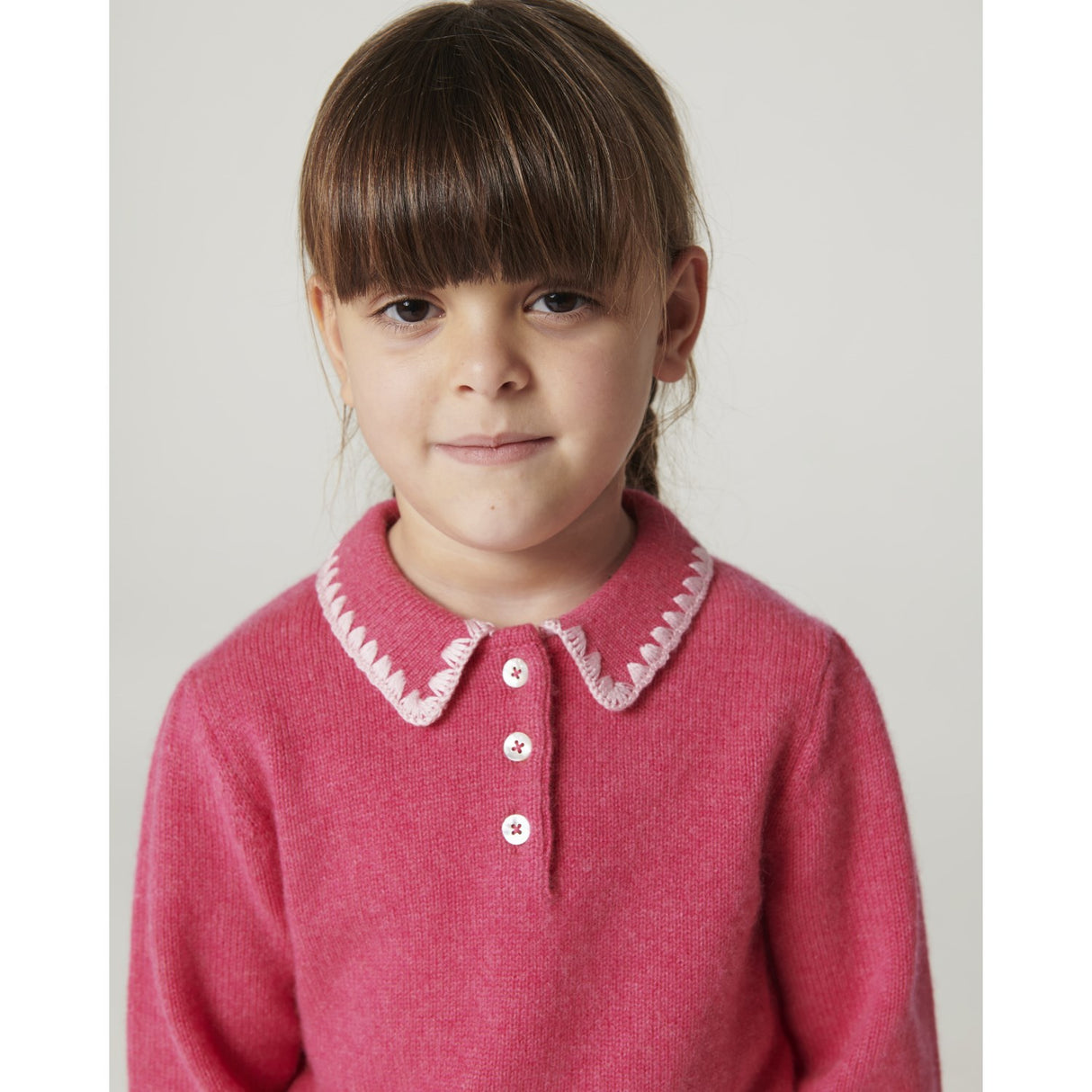 COPENHAGEN COLORS Fuschsia Comb. Cashmere Bluse M/ Halsbånd & Teppe Stitch