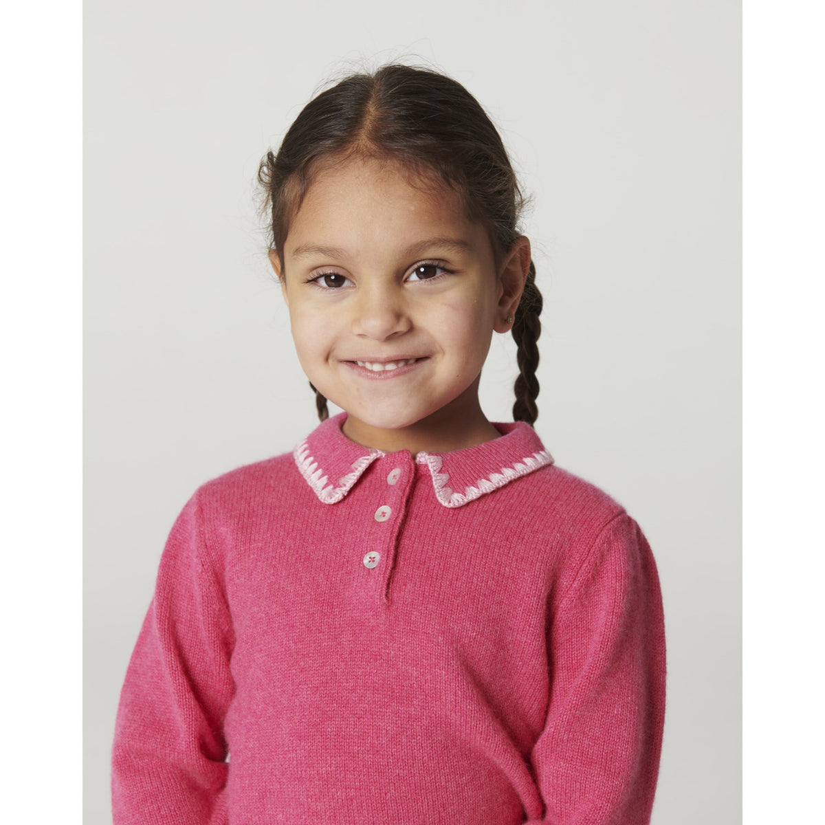 COPENHAGEN COLORS Fuschsia Comb. Cashmere Bluse M/ Halsbånd & Teppe Stitch